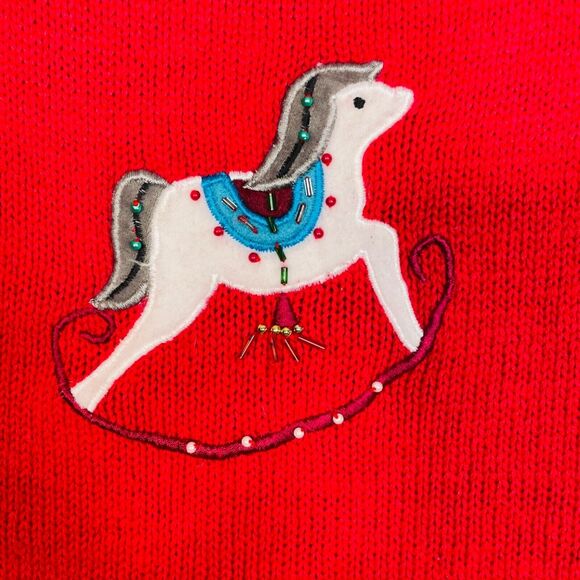 Designers Studio Original Christmas Red Embroidered Beaded Sweater Cardigan Size - Picture 10 of 10